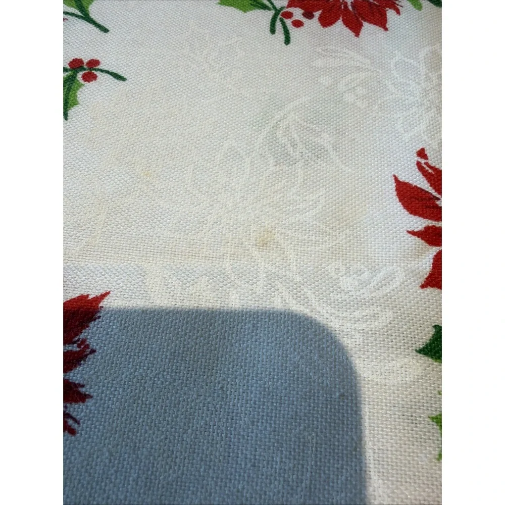 Vtg Christmas Poinsettia Table Runner Red Green On White 70